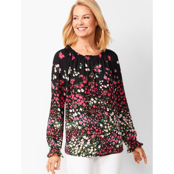 RSVP Talbots Smocked Top Colorful Floral Blouse Elasticized Neckline Women's XLp - Picture 2 of 12